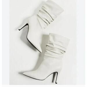 Jeffrey Campbell Guillo Boot 9.5 White Patent Leather Slouchy Mid Calf Heel